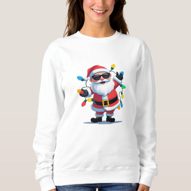 Cool Santa with Christmas Lights – Modern Festive  Sweatshirt (Vorderseite)