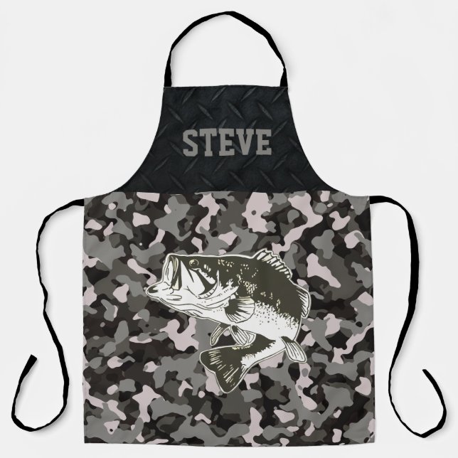 Cool Schwarz-Grau-Camouflage Bass Fishing Men's  Schürze (Vorderseite)