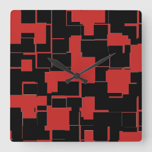COOL Schwarz und Rot Stilvolles Abstraktes Muster Quadratische Wanduhr