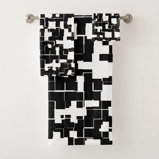 Cool Schwarz und Weiß Trendy Stilvolles Muster Badhandtuch Set (Insitu)