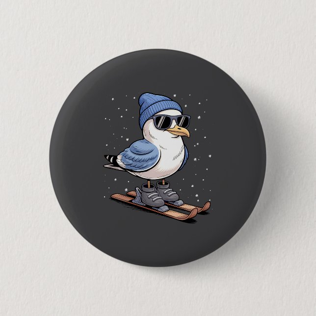 Cool Seagull On Skis - Nordic Winter Seagulls Aprè Button (Vorderseite)