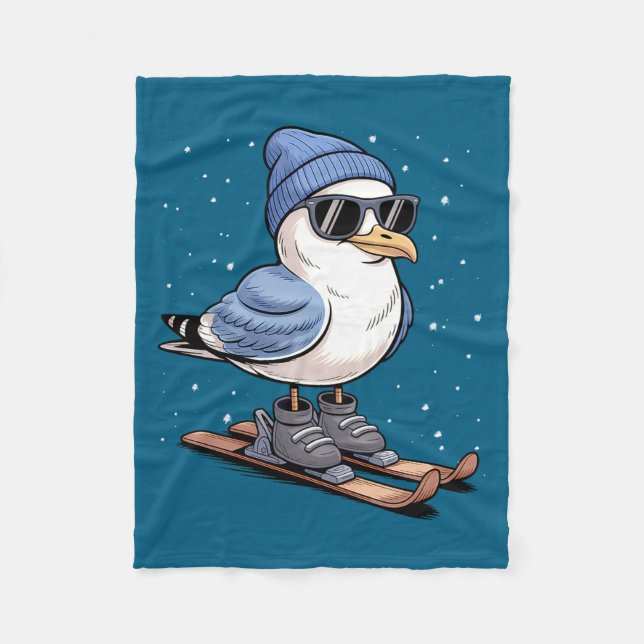 Cool Seagull On Skis - Nordic Winter Seagulls Aprè Fleecedecke (Vorderseite)