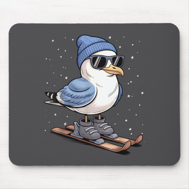 Cool Seagull On Skis - Nordic Winter Seagulls Aprè Mousepad (Vorne)