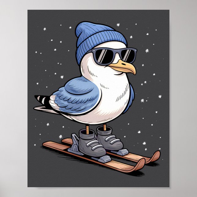 Cool Seagull On Skis - Nordic Winter Seagulls Aprè Poster (Vorne)