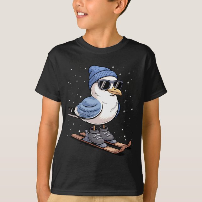 Cool Seagull On Skis - Nordic Winter Seagulls Aprè T-Shirt (Vorderseite)