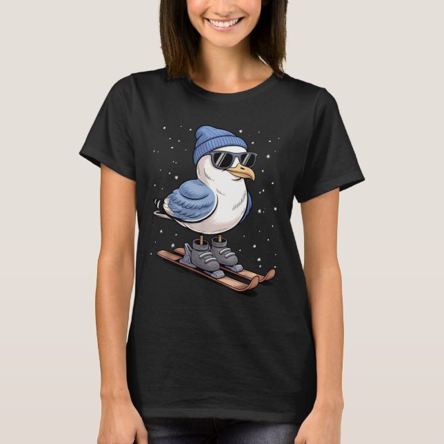 Cool Seagull On Skis - Nordic Winter Seagulls Aprè T-Shirt (Vorderseite)