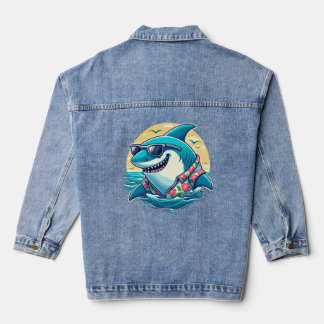 Cool Shark in Hawaiian Shirt - Summer Beach Vibes Jeansjacke