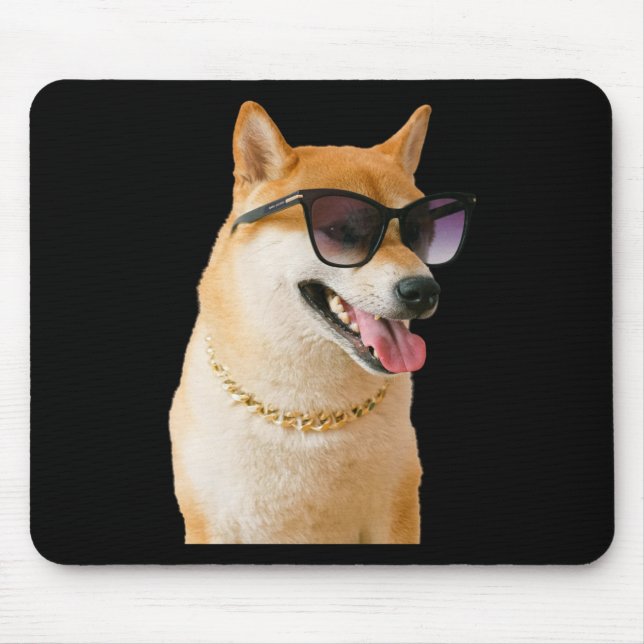 Cool Shiba Inu With Sungles And Gold Chain Sticker Mousepad (Vorne)
