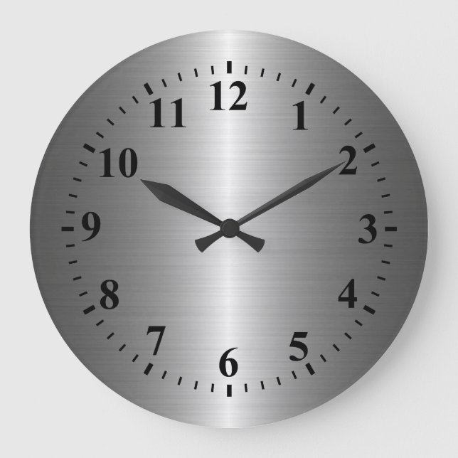 Cool Silver Stainless Steel Metal Große Wanduhr (Vorderseite)