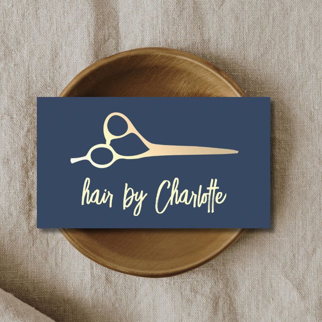 Cool Simple Blue Imitate Gold Scissors Haarbylist Visitenkarte (Von Creator hochgeladen)