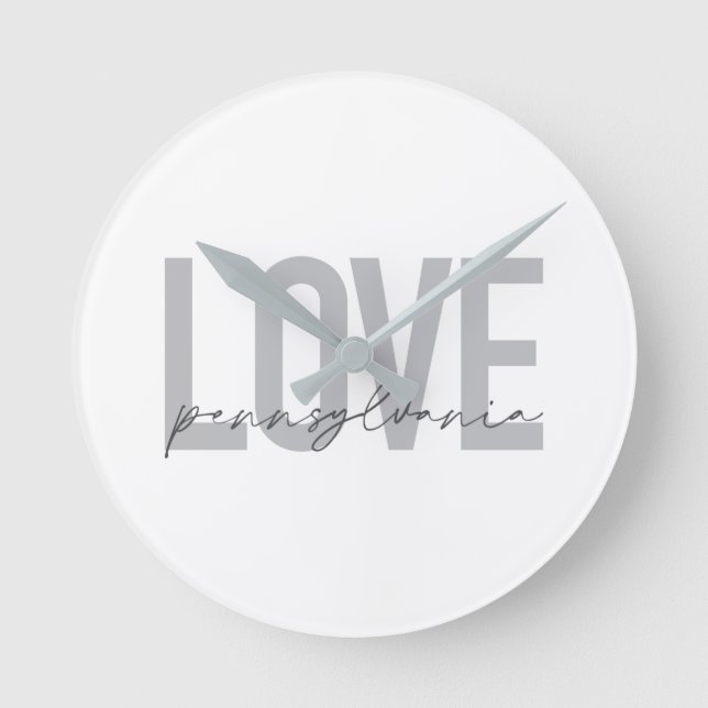 Cool, simple, modern design Love Pennsylvania Runde Wanduhr (Vorderseite)