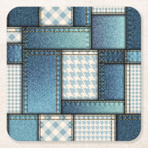 Cool Simulated Blue Denim Fabric Rechteckiger Pappuntersetzer