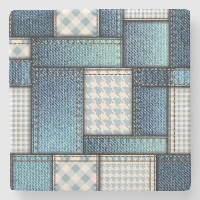 Cool Simulated Blue Denim Fabric Steinuntersetzer (Vorderseite)