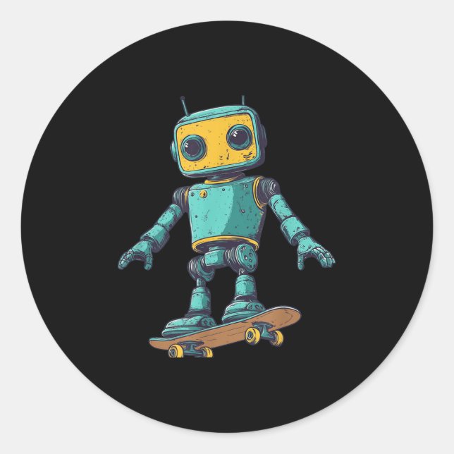Cool Skating Robot With Skateboard Costume  Runder Aufkleber (Vorderseite)