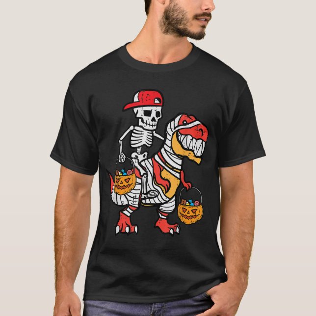 Cool Skeleton Cap Dino Mummy Kleinkind Halloween T-Shirt (Vorderseite)