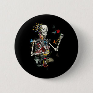 Cool Skeletton Pflanze Natur Blume Halloween Button