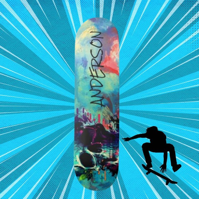 Cool Skull Blau Personalisiert Skateboard (Original and best online Zazzle skateboard shop- Urban Warrior)