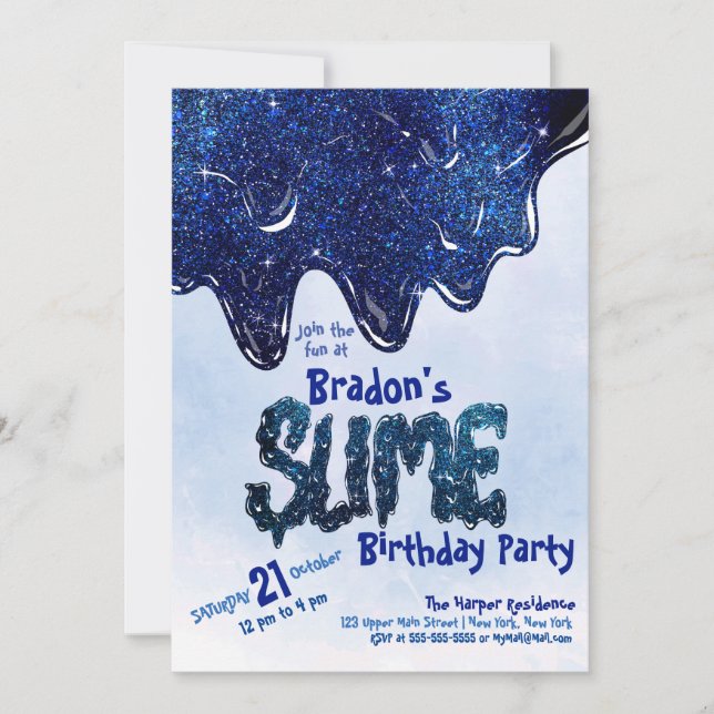 Cool Slate Blue Funkelnd Glitzer Slim Geburtstag Einladung (Vorderseite)