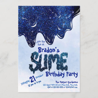 Cool Slate Blue Funkelnd Glitzer Slim Geburtstag Einladung