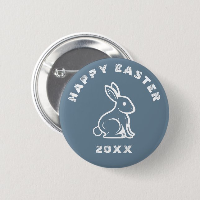 Cool Slate Blue White Happy Oaster Bunny Rabbit Button (Vorne & Hinten)