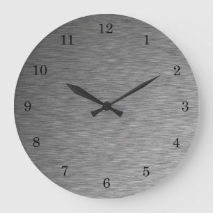 Cool & Sleek Metallic Brushed Silver Clock Große Wanduhr