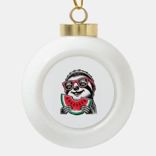 Cool-Sloth, der Wassermelone isst Keramik Kugel-Ornament