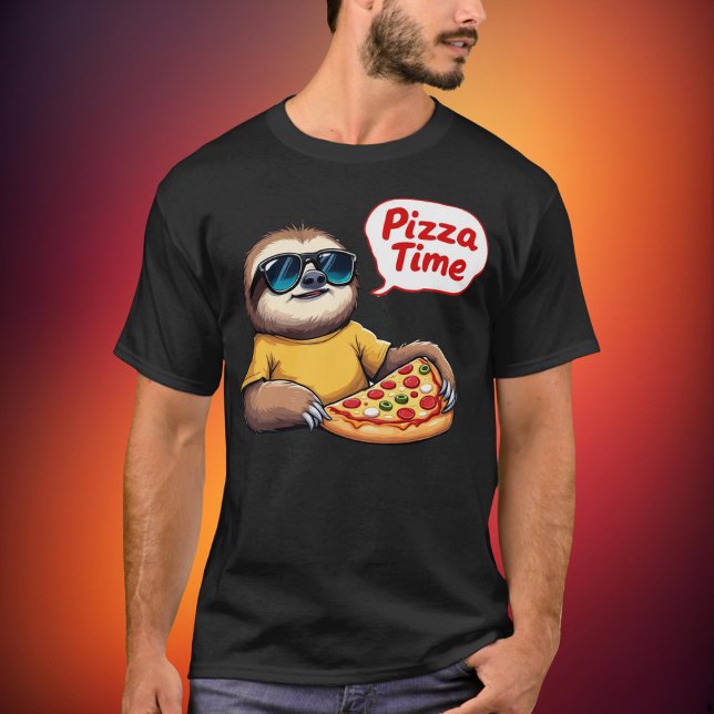 Cool Sloth Eating Pizza with Speech Bubble Pizza T-Shirt (Von Creator hochgeladen)