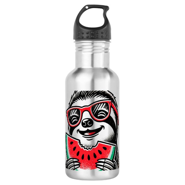 Cool Sloth Eating Watermelon Edelstahlflasche (Vorderseite)