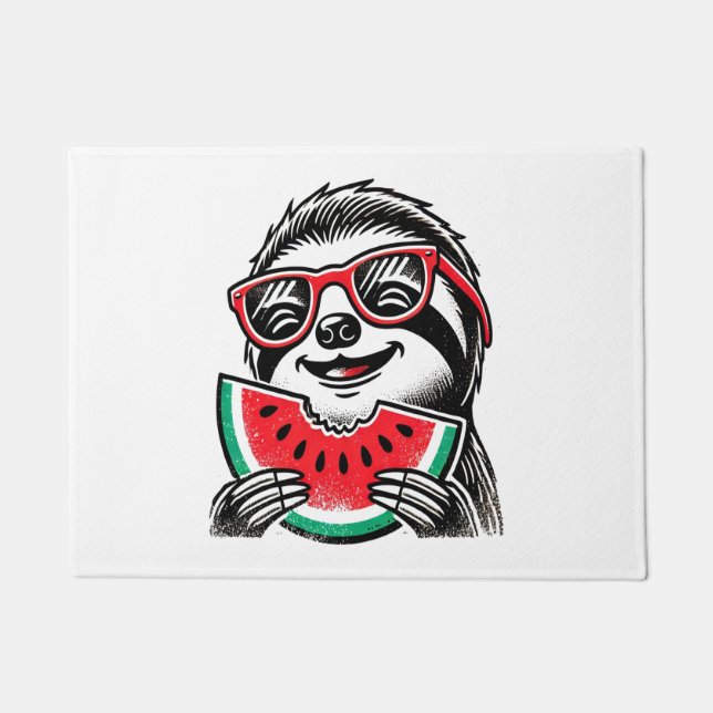 Cool Sloth Eating Watermelon Fußmatte (Vorderseite)