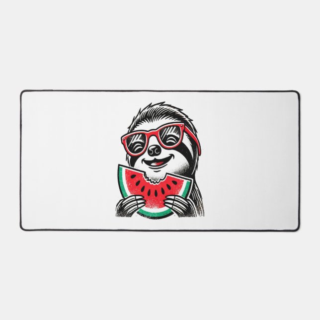 Cool Sloth Eating Watermelon Schreibtischunterlage (Vorderseite)