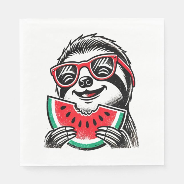 Cool Sloth Eating Watermelon Serviette (Vorderseite)