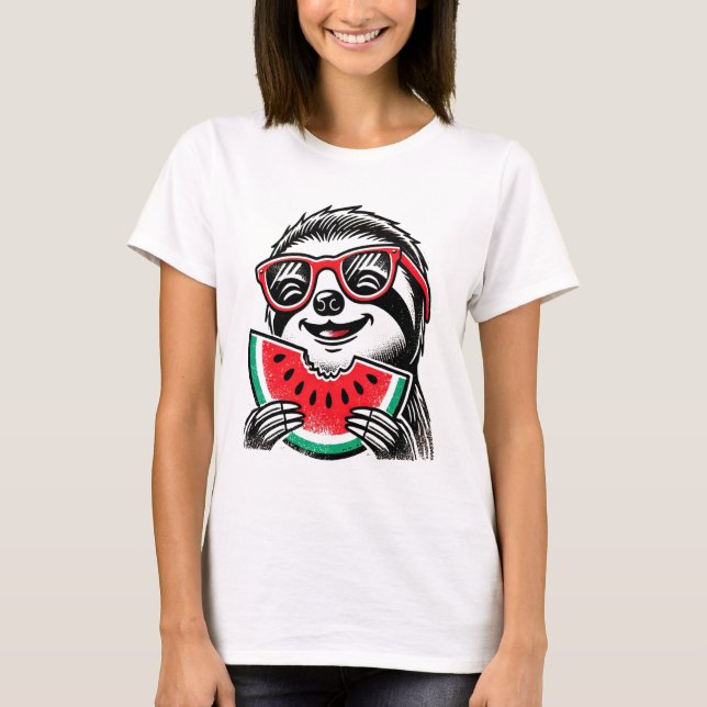 Cool Sloth Eating Watermelon T-Shirt (Vorderseite)