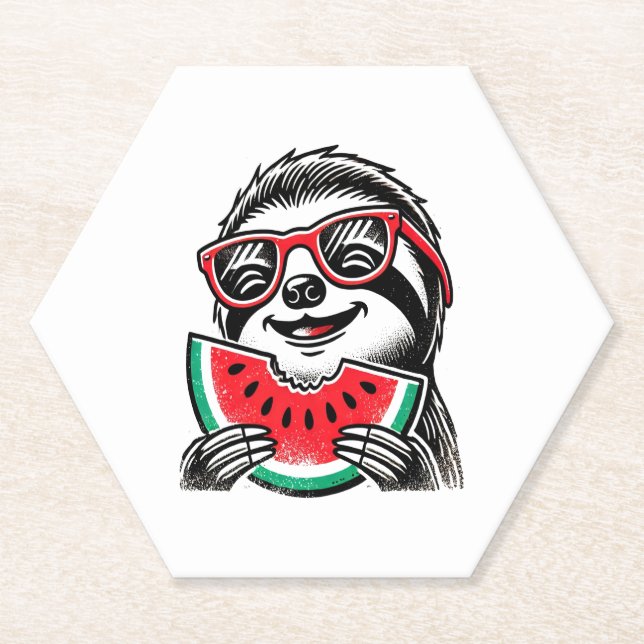 Cool Sloth Eating Watermelon Untersetzer (Vorderseite)
