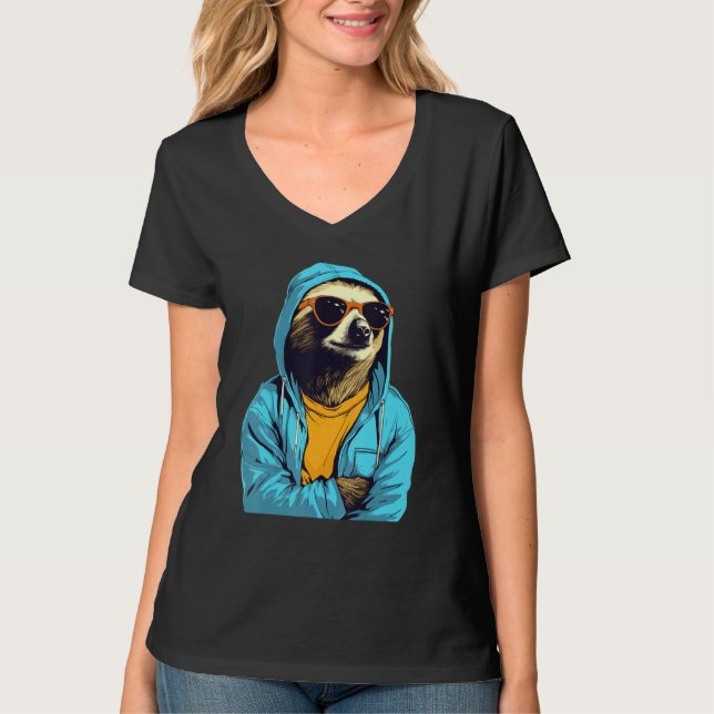 Cool Sloth With Sunglasses And Blue Jacket For Laz T-Shirt (Vorderseite)