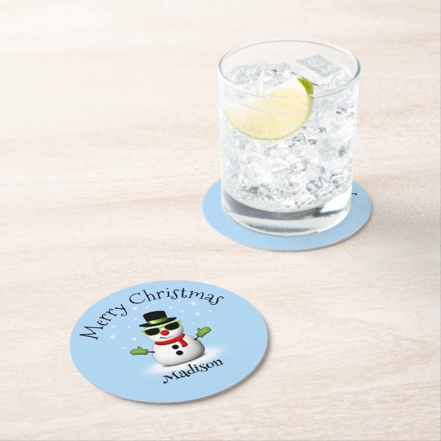 Cool Snowman Frohe Weihnachten Winter Individuelle Runder Pappuntersetzer (Vor Ort)