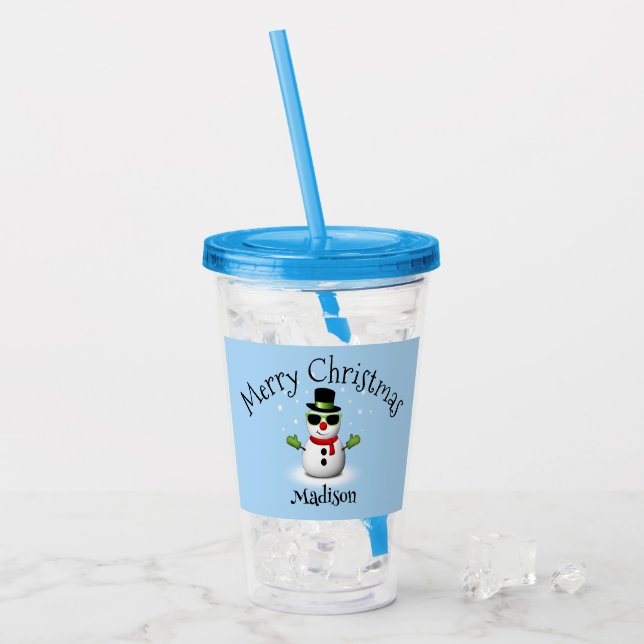 Cool Snowman Merina Weihnachten Familienname Acryltrinkbecher (Vorderseite Ice)