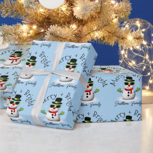 Cool Snowman Merry Bright Weihnachts Custom Family Geschenkpapier