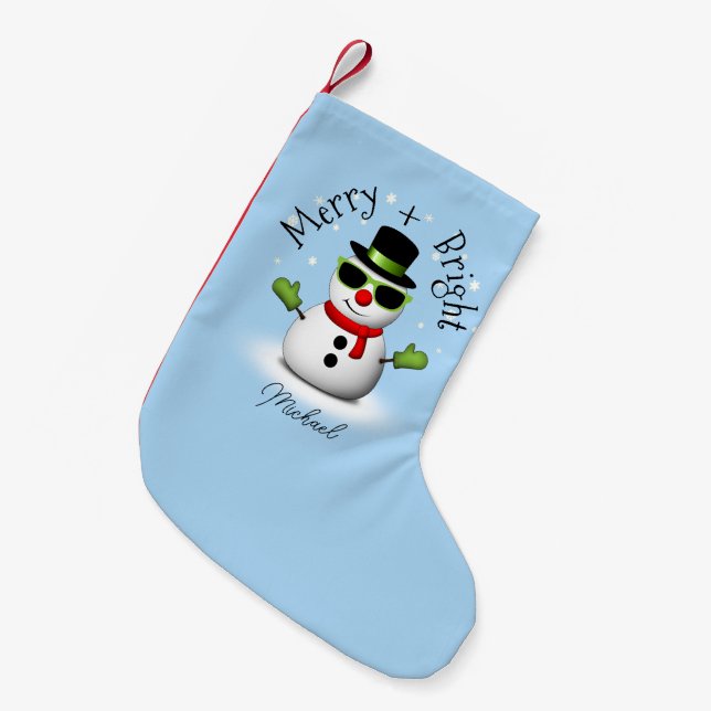 Cool Snowman Merry Bright Weihnachts-Individuelle  Kleiner Weihnachtsstrumpf (Vorderansicht (hängend))