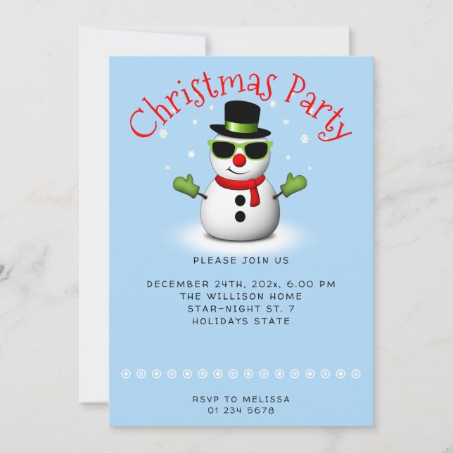 Cool Snowman Weihnachts-Party Custom Einladung (Vorderseite)