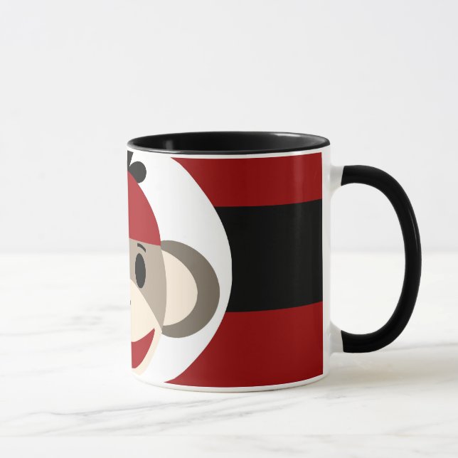Cool Sock Monkey Beanie Hat Red Black Stripes Tasse (Rechts)