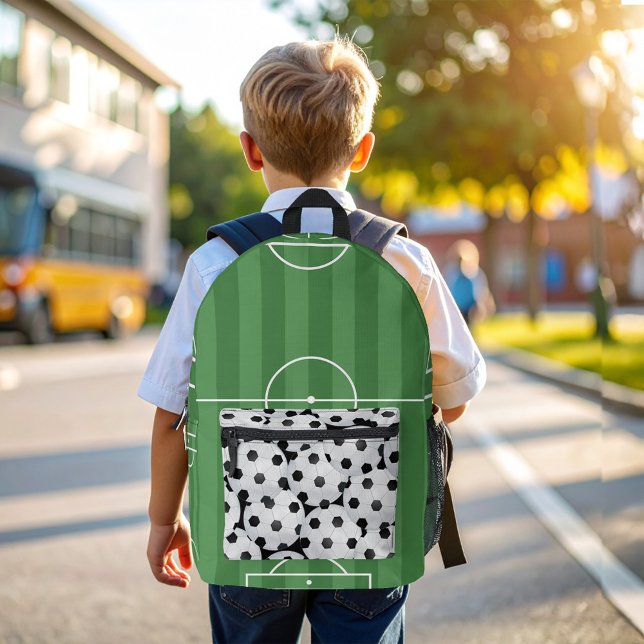 Cool Sports Soccer Field Pattern Bedruckter Rucksack (Cool Kids Backpack with soccer balls, and soccer field.)