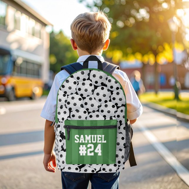 Cool Sports Soccer Field Personalized Number Bedruckter Rucksack (Cool soccer ball and field personalized name and number kids backpack)