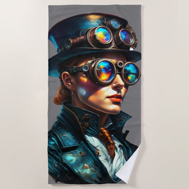 Cool Steampunk-Frau Strandtuch (Vorderseite)