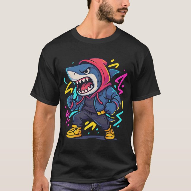 Cool Streetwear Shark Cartoon T - Shirt (Vorderseite)