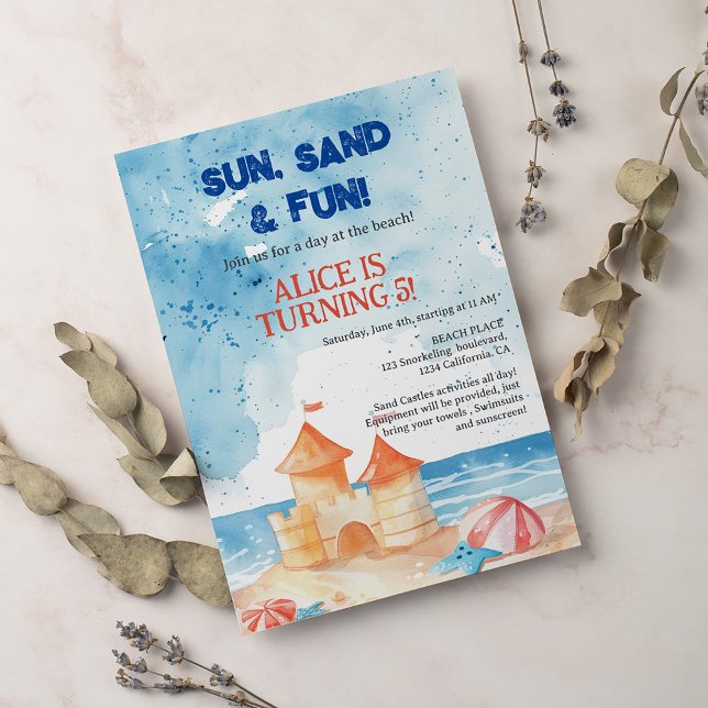 Cool Sun Fun Beach Party Sandburg Kindergeburtstag Einladung (Von Creator hochgeladen)