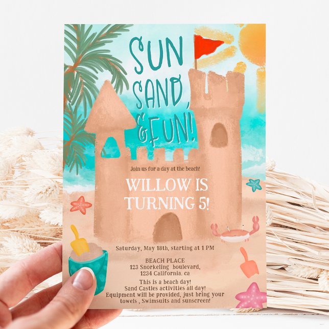 Cool Sun Fun Beach Party Sandburg Kindergeburtstag Einladung (Von Creator hochgeladen)