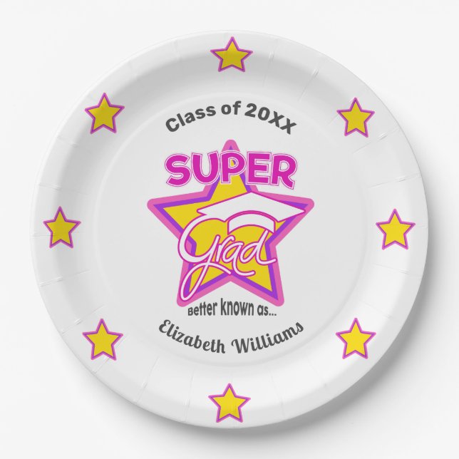 Cool Super Grad Pink - Personalisieren Sie Name un Pappteller (Vorderseite)