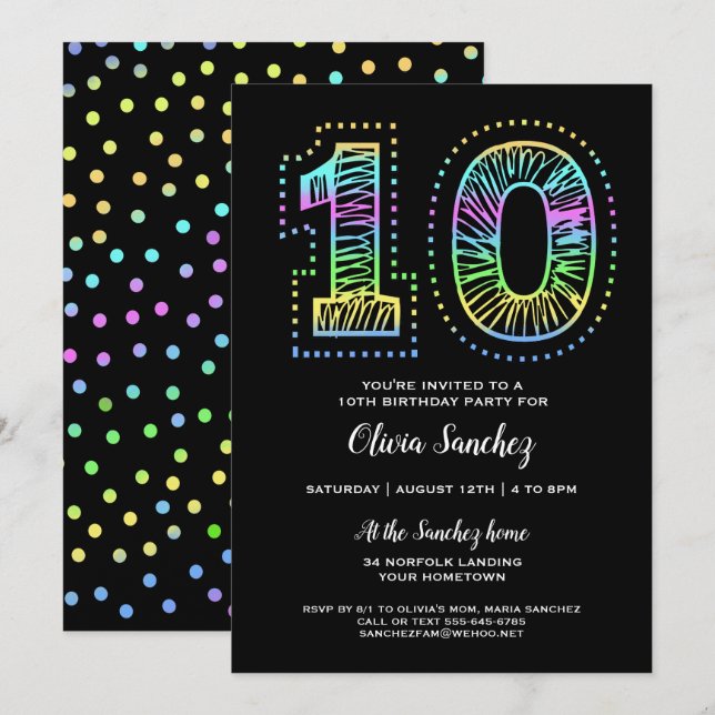 Cool sur Black Fun 10th Birthday Party Invitation (Devant / Derrière)