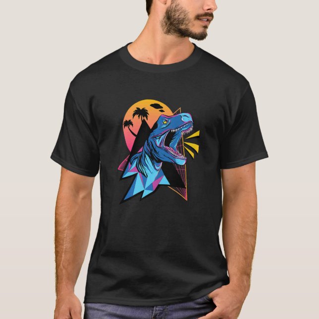 Cool Synthwave Vaporwave Ästhetik Trex Dinosaurier T-Shirt (Vorderseite)