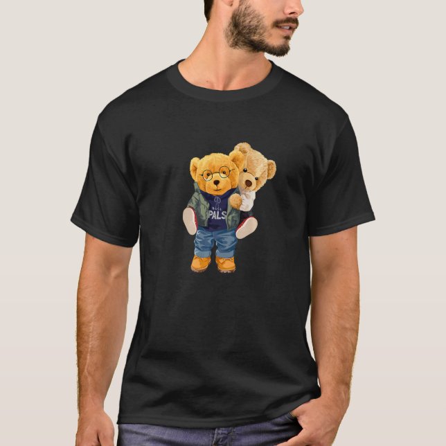 Cool Teddy Bear Boys Best Friends Style Illustrati T-Shirt (Vorderseite)